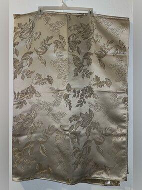 60” X 80” Beige and Gold Leaf Jacquard or Brocade Fabric Tablecloth